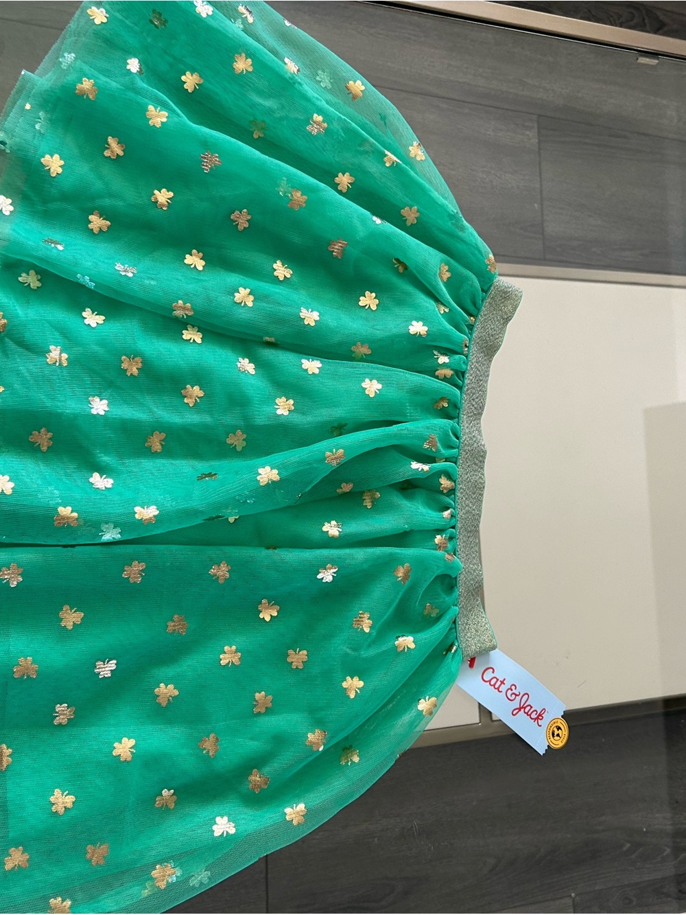 Cat & Jack Emerald Green Tulle Skirt with Gold Clover Details